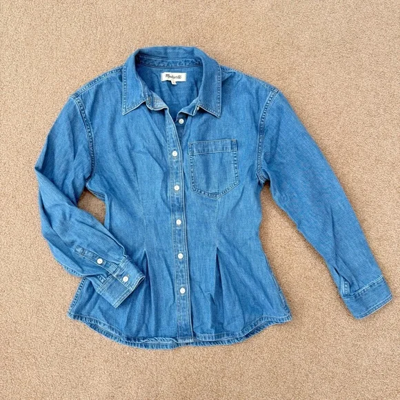 Madewell Chambray Denim Darted Button-Up Long Sleeve Shirt XS - Picture 2 of 11